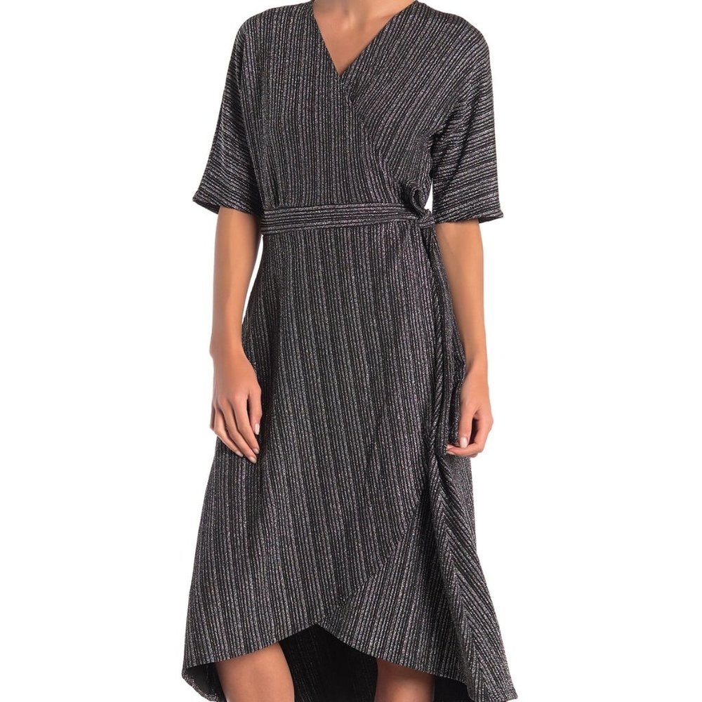 Spense Lurex Stripe Dolman Sleeve Wrap Dress - Picture 1 of 7